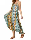 Polagram Phoebe Tie Waist Maxi Dress In Green Multi In Multi