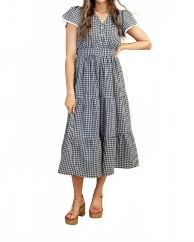 Polagram Rayla Plaid Tiered Midi Dress In Black/white In Gray
