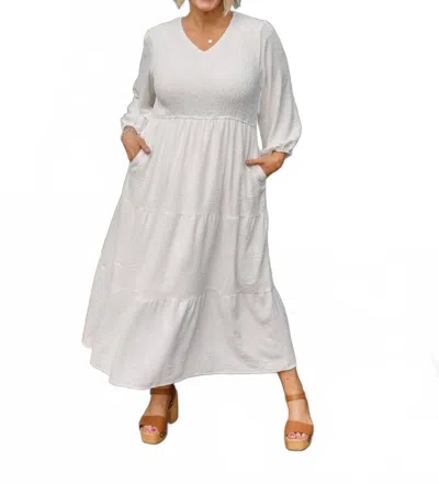 Polagram Regina Long Sleeve Midi Dress In White In Gray