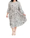 Polagram Tea Time Pleated Dress In Multi In Grey