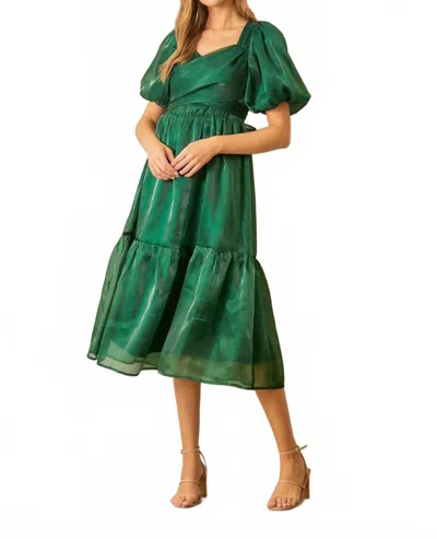 Polagram Wrapped Tiered Midi Dress In Emerald In Green