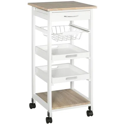 Polarissa Rolling Kitchen Cart Kitchen Trolley, Mobile Prep Station With Drawer, Shelves, Basket, White