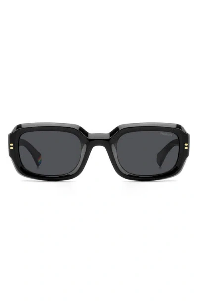 Polaroid 51mm Polarized Rectangular Sunglasses In Black/grey Polar