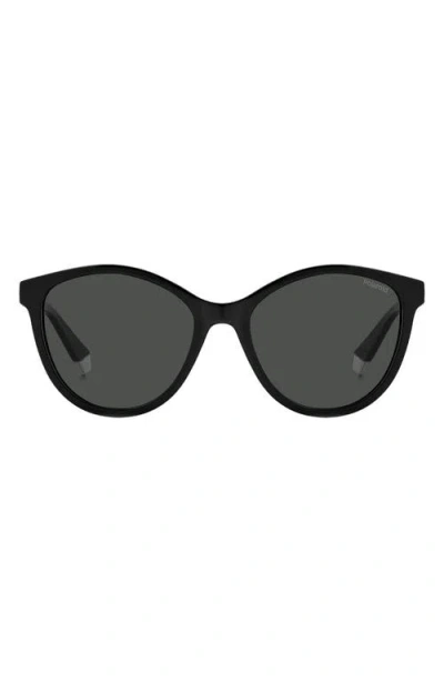 Polaroid 54mm Polarized Round Sunglasses In Black/grey Polarized