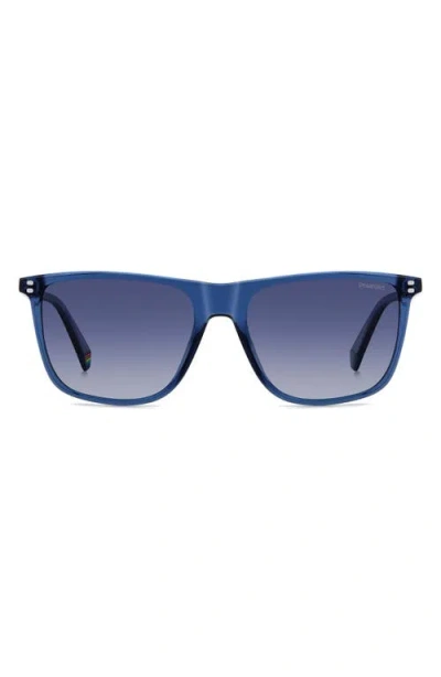 Polaroid 55mm Gradient Polarized Rectangular Sunglasses In Blue/blue Polar