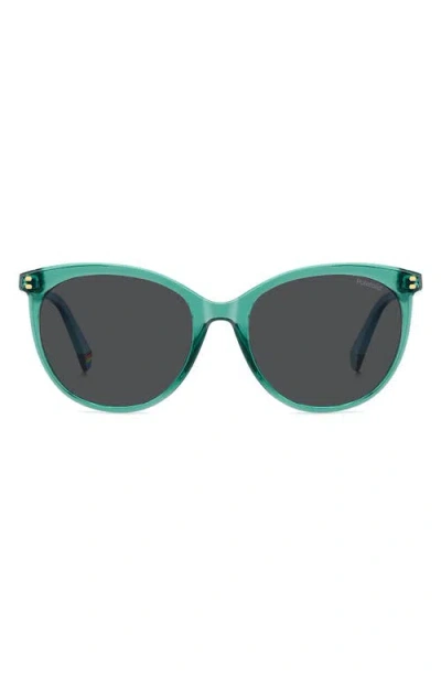 Polaroid 55mm Polarized Cat Eye Sunglasses In Green/grey Polar