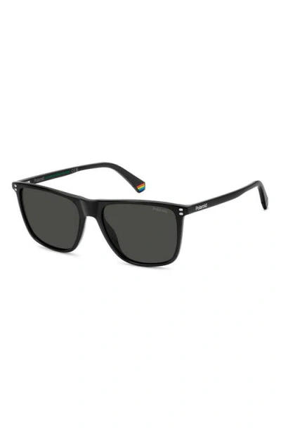 Polaroid 55mm Polarized Rectangular Sunglasses In Black/grey Polar