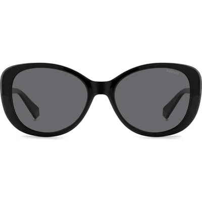 Polaroid 55mm Polarized Round Sunglasses In Black/gray Polarized