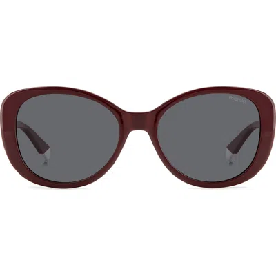 Polaroid 55mm Polarized Round Sunglasses In Burgundy/gray Polarized