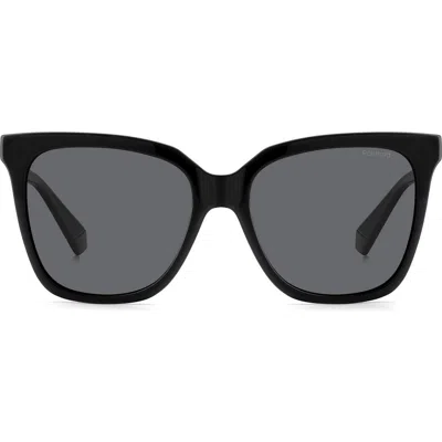 Polaroid 55mm Polarized Square Sunglasses In Black/gray Polarized