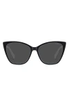 Polaroid 56mm Polarized Cat Eye Sunglasses In Black