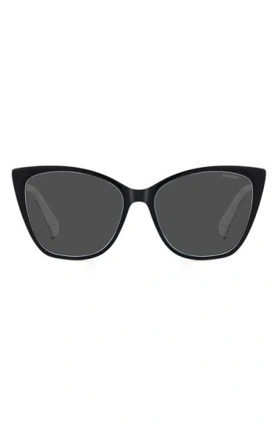 Polaroid 56mm Polarized Cat Eye Sunglasses In Black White/grey Polar