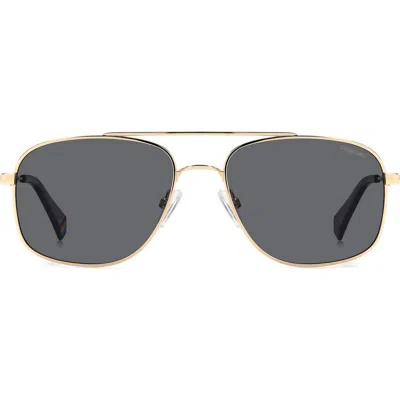 Polaroid 56mm Polarized Rectangular Sunglasses In Gold