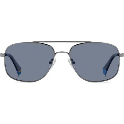 Polaroid 56mm Polarized Rectangular Sunglasses In Metallic