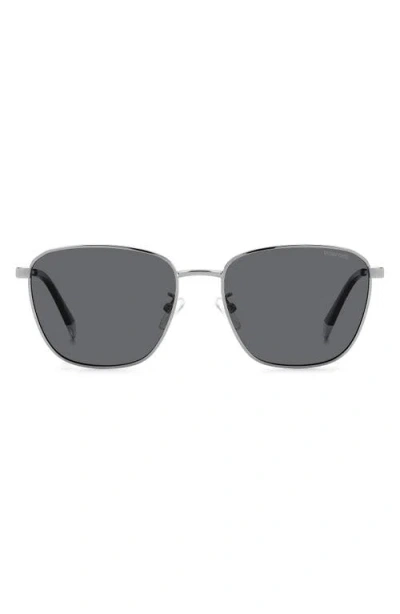 Polaroid 56mm Polarized Rectangular Sunglasses In Ruthenium/gray Polarized