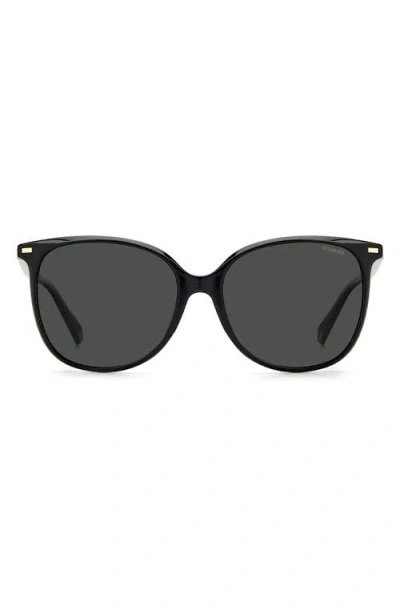 Polaroid 57mm Polarized Cat Eye Sunglasses In Black/gray Polarized