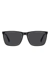 Polaroid 58mm Polarized Rectangular Sunglasses In Black Crystal/grey Polar