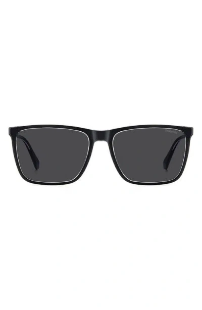 Polaroid 58mm Polarized Rectangular Sunglasses In Black Crystal/grey Polar