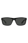 Polaroid 58mm Polarized Rectangular Sunglasses In Black Grey / Gray Polar