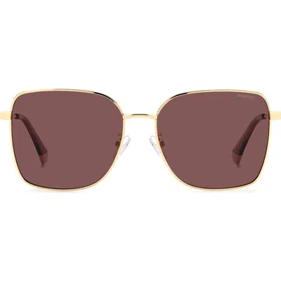 Polaroid 58mm Polarized Rectangular Sunglasses In Gold Burgundy/violet Polar