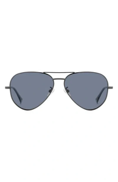 Polaroid 59mm Polarized Pilot Sunglasses In Dark Ruthenium/blue Polar