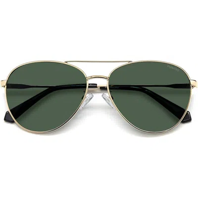 Polaroid 60mm Polarized Aviator Sunglasses In Z/dnudgold Green/green Polar