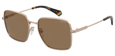 Polaroid Brown Square Ladies Sunglasses Pld 6194/s/x 0ddb/sp 56 In ["brown","gold Tone"]