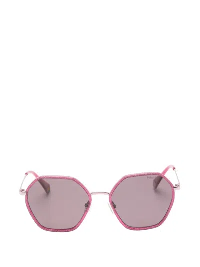 Polaroid Glitter-effect Geometric-frame Sunglasses In Pink