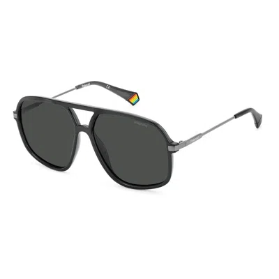 Polaroid Gray Plastic Sunglasses In Black