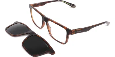 Polaroid Pld 2131/cs With Clip-on Men's Glasses, Tortoiseshell, Size 55 In Brown