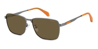 Polaroid Pld 2171/g/s/x Vestibilità Orientale Polarized 7zl/sp Occhiali Da Sole Argentati Per Uomo In Brown