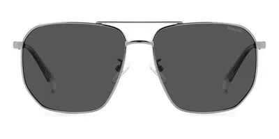 Polaroid Pld 4141/g/s/x Asian Fit Polarized Kj1/m9 Men's Sunglasses Silver Size 59 In Gray