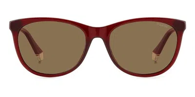 Polaroid Pld 4161/s Polarized Lhf/sp Women's Sunglasses Burgundy Size 55 In Gray