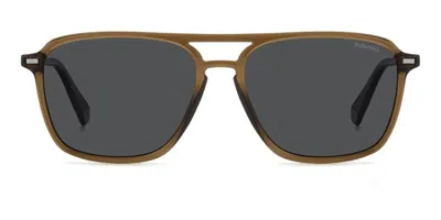 Polaroid Pld 4182/s/x Polarized 09q/m9 Men's Sunglasses Brown Size 57 In Gray