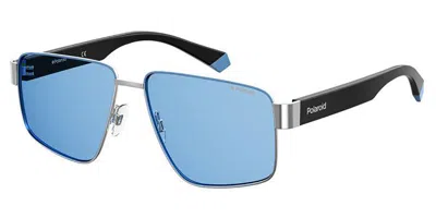Polaroid Pld 6121/s Kuf/c3 Occhiali Da Sole Argentati Per Uomo In Blue