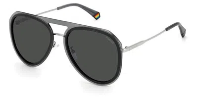 Polaroid Pld 6151/g/s Vestibilità Orientale Polarized Kb7/m9 Occhiali Da Sole Argentati Per Uomo In Gray
