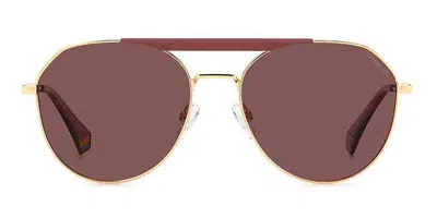 Polaroid Pld 6211/s/x Polarized S45/kl Men's Sunglasses Gold Size 57 In Burgundy