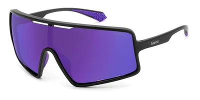 Polaroid Pld 7045/s 5f3/mf Men's Sunglasses Black Size 99 In Matte Black Purple