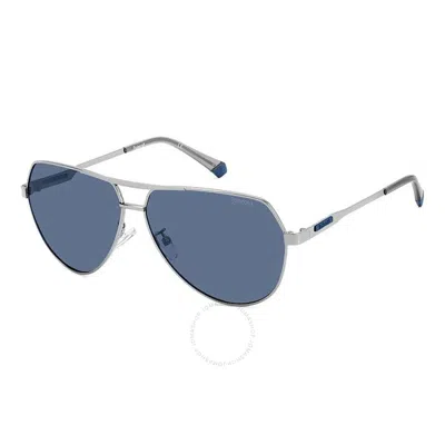Polaroid Polarized Blue Pilot Men's Sunglasses Pld 2145/g/s/x 06lb/c3 62 In Metallic