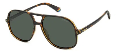 Polaroid Polarized Green Pilot Unisex Sunglasses Pld 6217/s 0086/uc 57 In Black