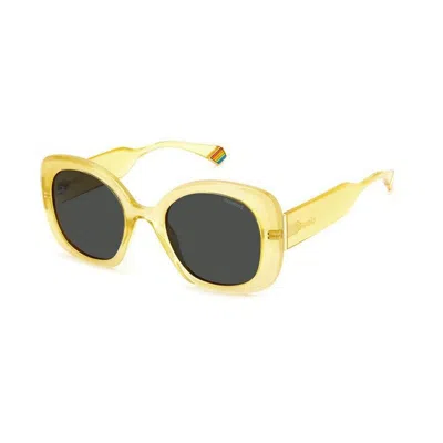 Polaroid Yellow Metal Sunglasses In Gray