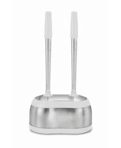 Polder Dual Bath Caddy With Bonus Brush In White