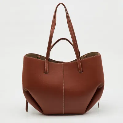 Pre-owned Polene Cognac Brown Leather Cyme Tote