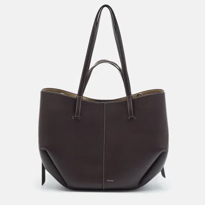 Pre-owned Polene Cyme Large Dark Brown Leather Tote