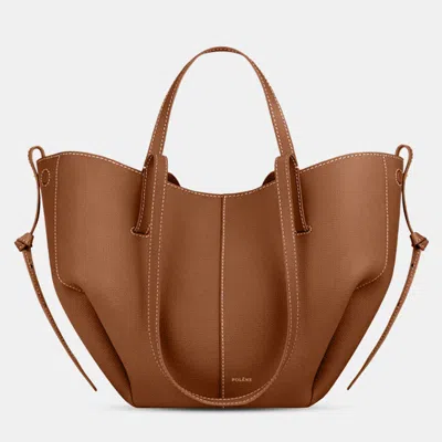 Pre-owned Polene Cyme Mini Camel Grained Edition Calfskin Leather Shoulder Bag In Brown