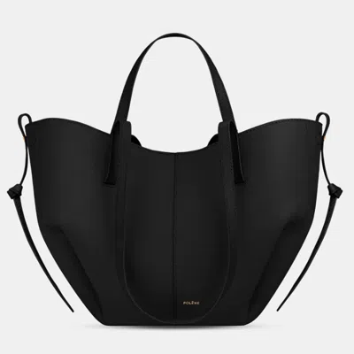 Pre-owned Polene Cyme Mini Grained Black Edition Calfskin Leather Shoulder Bag