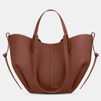 Pre-owned Polene Cyme Mini Grained Cognac Edition Calfskin Leather Shoulder Bag In Brown