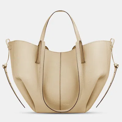 Pre-owned Polene Cyme Mini Grained Sand Edition Calfskin Leather Shoulder Bag In Yellow