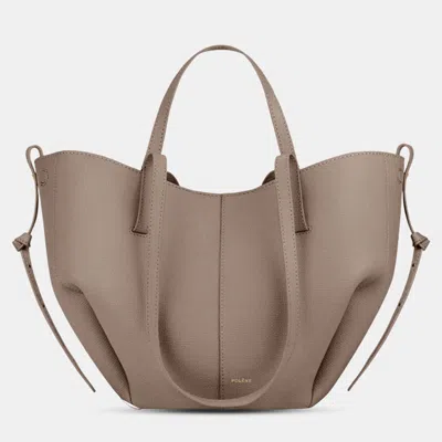 Pre-owned Polene Cyme Mini Grained Taupe Edition Calfskin Leather Shoulder Bag In Gray