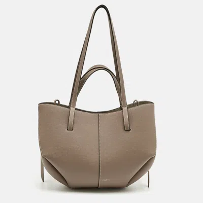 Pre-owned Polene Dark Beige Leather Mini Cyme Tote In Sand